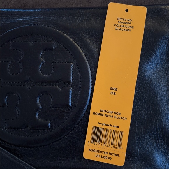 Tory Burch Bombe Reva Black Leather Clutch with Gold Chain - Picture 8 of 10